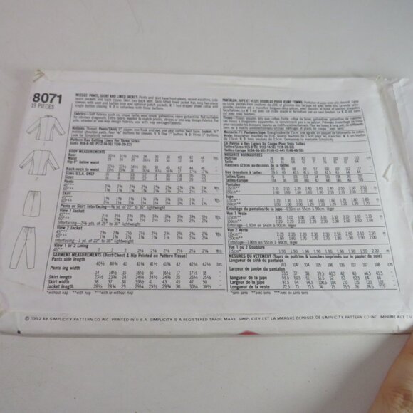 simplicity 8071 UNCUT jacket, pants, skirt sewing pattern - Picture 8 of 9